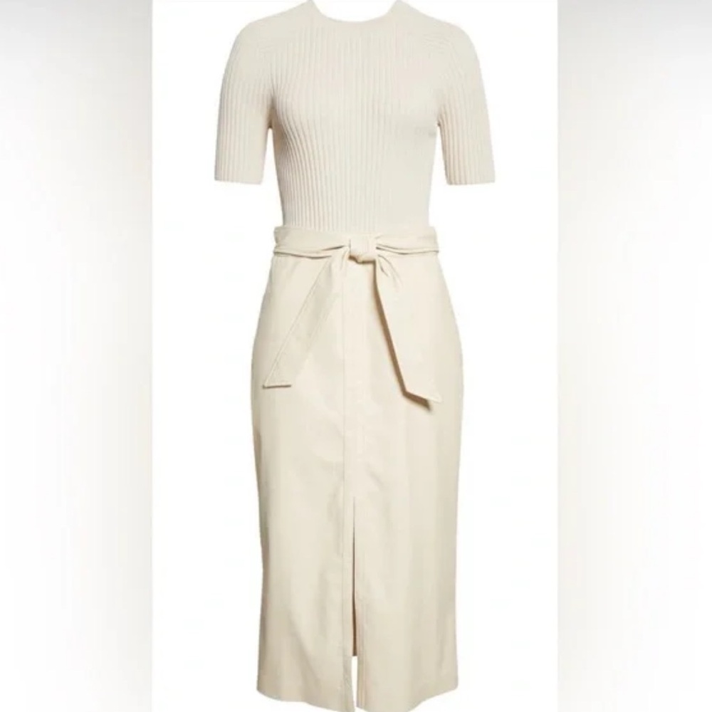 NWT Ted Baker London Midi Knit Dress with Faux Leather Skirt